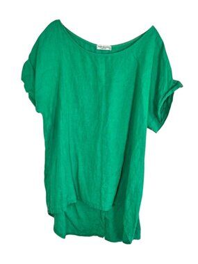 Colorful Linen Top Green L Resort Preppy Coastal Luxury Beach Festive Classic